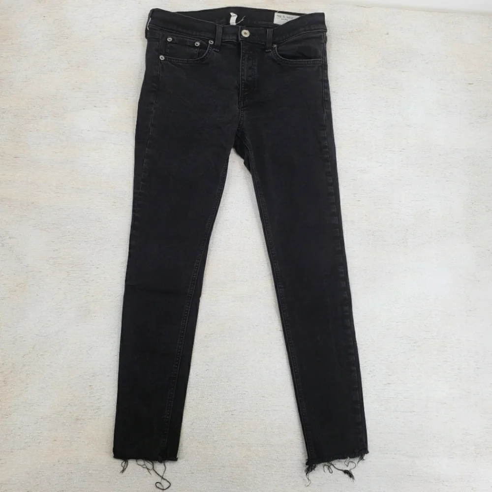 Rag & bone women US 29 black jeans ankle skinny raw hem zipper fly Modal blend